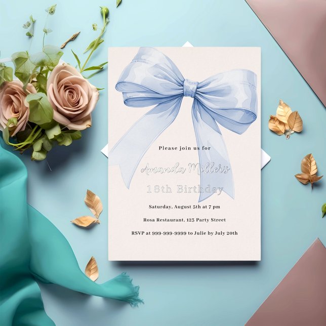 Faire-part d'anniversaire bleu crème beige argent (Créateur téléchargé)