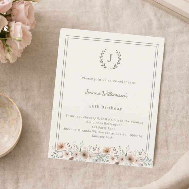 Faire-part d'anniversaire couronne monogramme ivoi (Créateur téléchargé)