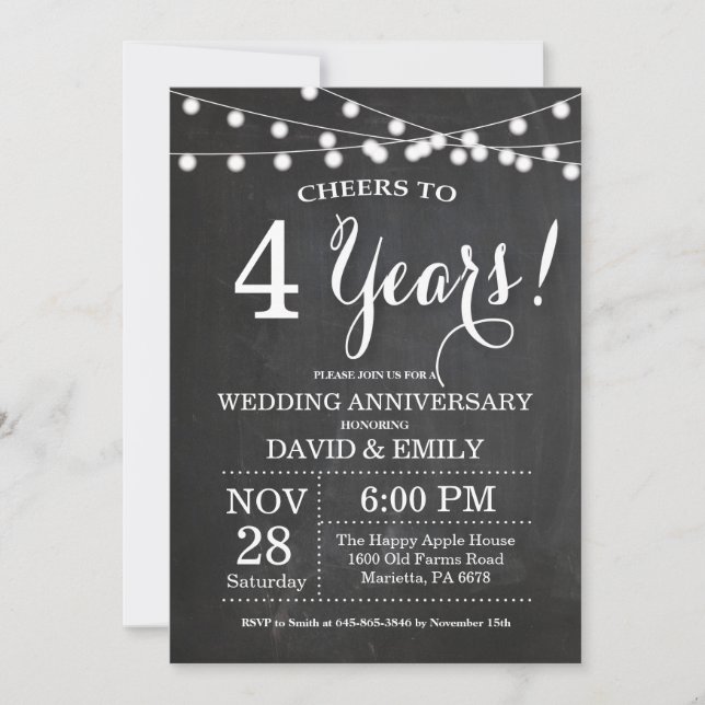 Faire-part d'anniversaire de mariage 4 ans Tableau (Devant)