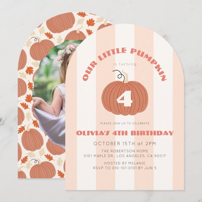 Faire-part d'anniversaire Fille Petite Citrouille  (Devant / Derrière)