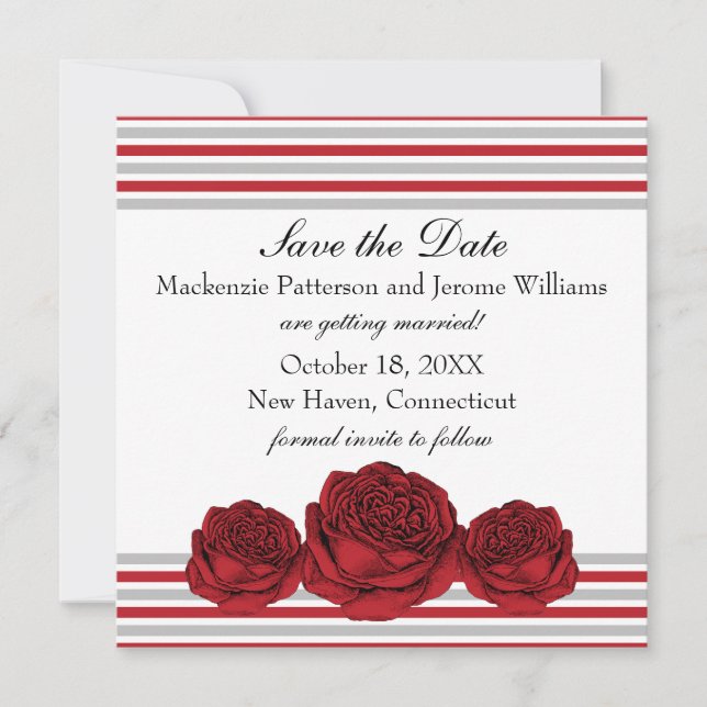 Faire-part d'annonce de date de mariage Roses et R (Devant)