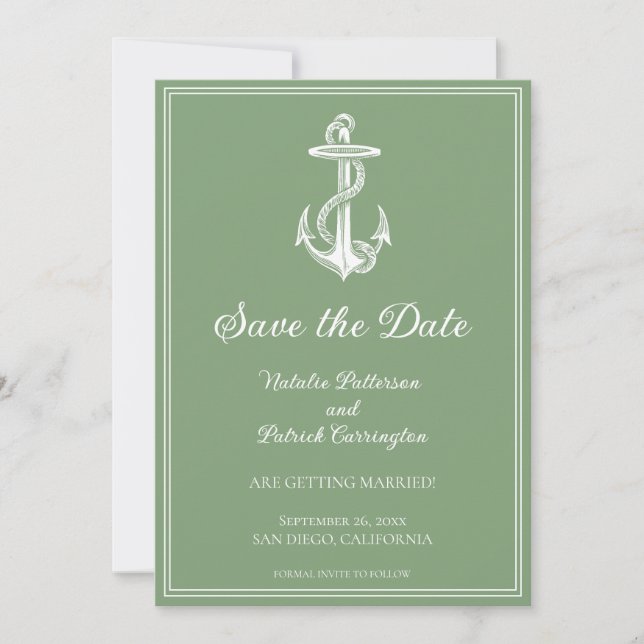 Faire-part d'annonce de mariage vert mousse nautiq (Devant)