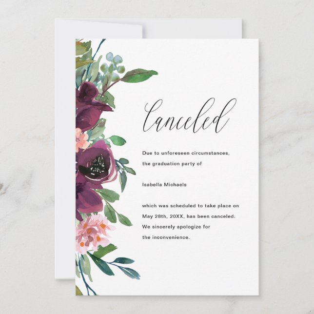 Faire-part d'annulation de la fête de graduation f (Devant)