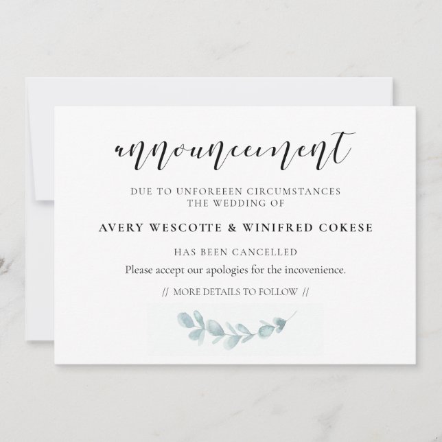 Faire-part d'annulation de verdure aquarelle (Devant)