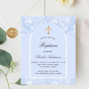 Faire-part d'arch en confettis bleu baptême garçon