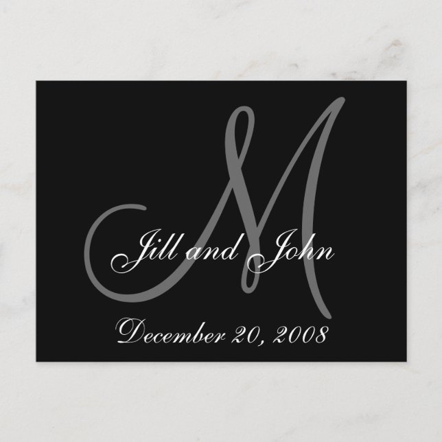 Faire-part Date, prénom et carte postale Monogramme initiale (Devant)