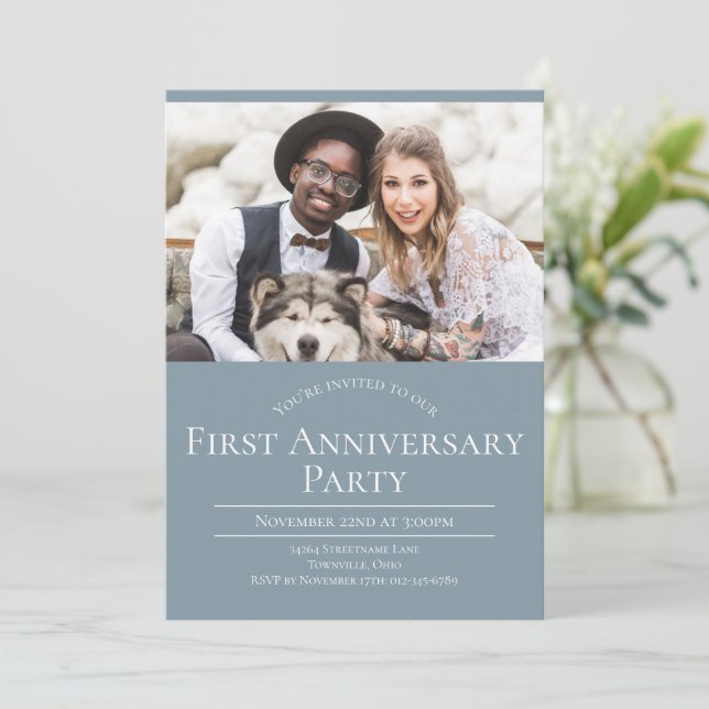 Faire-part de 1er anniversaire de mariage avec pho (Debout devant)