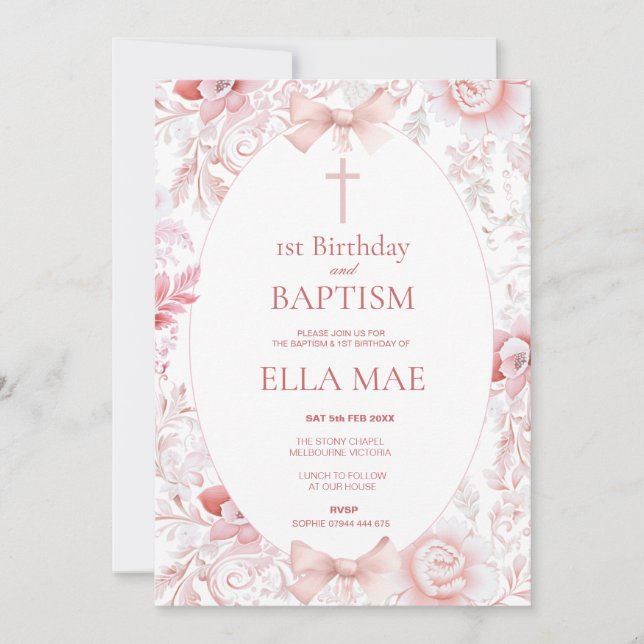 Faire-part de 1er anniversaire et baptême pour fil (Devant)