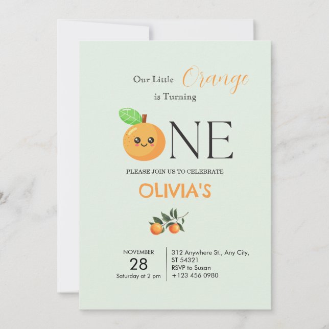 Faire-part de 1er anniversaire Little Citrus Orang (Devant)