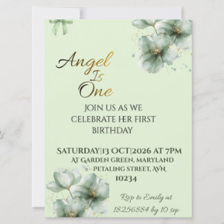 Faire-part de 1er anniversaire minimaliste vert sa