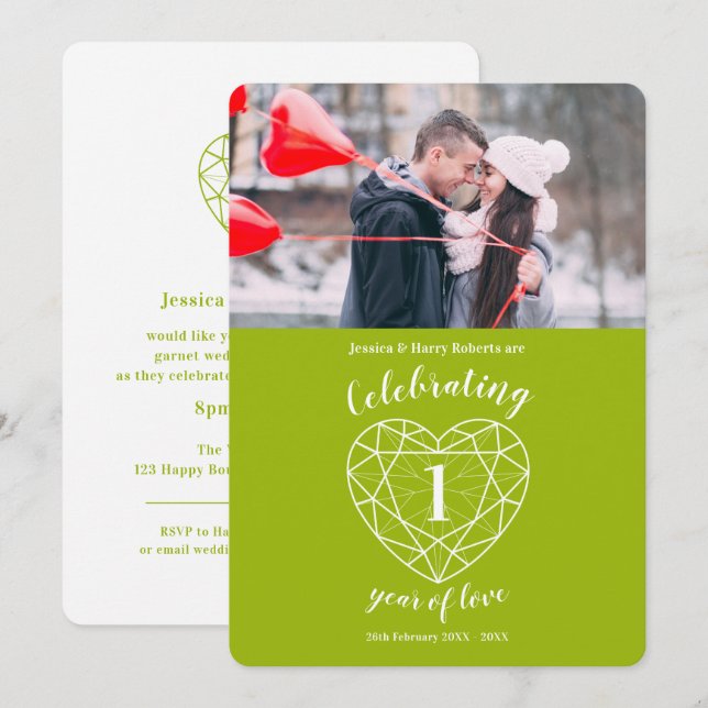 Faire-part de 1re anniversaire de mariage avec coe (Devant / Derrière)