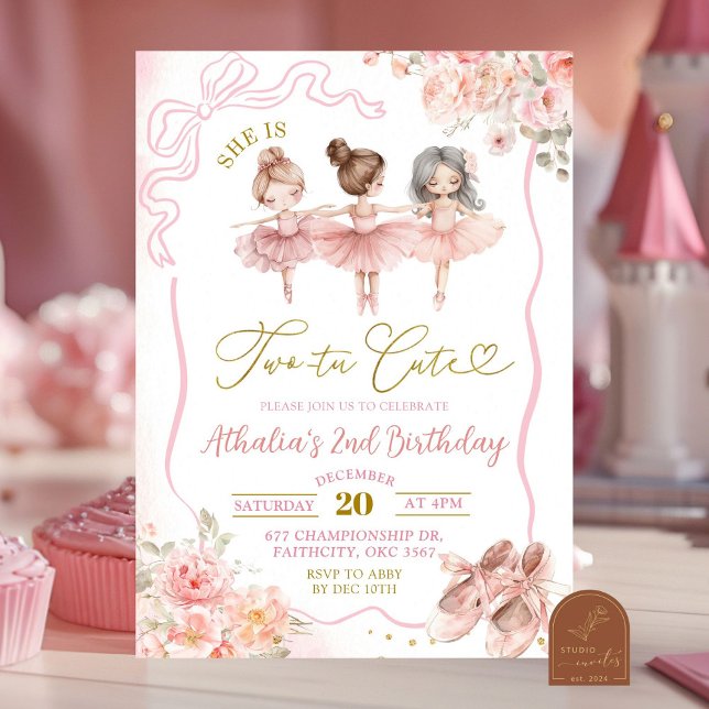 Faire-part de 2e anniversaire de danseuse en tutu  (Créateur téléchargé)