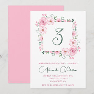 Faire-part de 3e anniversaire élégant Floral Rose