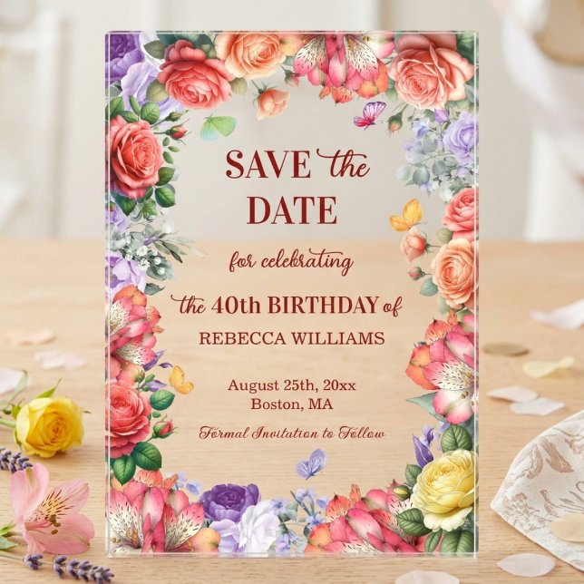 Faire-part de 40e anniversaire à thème floral colo (Créateur téléchargé)