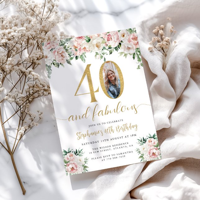 Faire-part de 40e anniversaire Fleur rose carmin P (Créateur téléchargé)