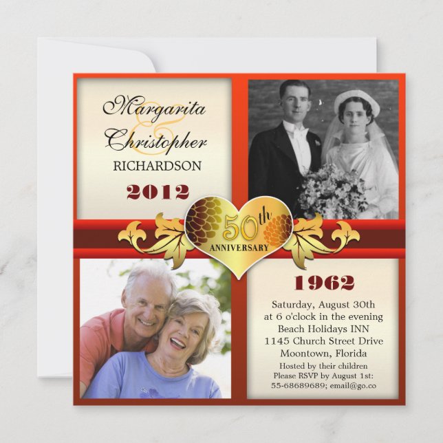 faire-part de 50 ans de mariage élégants avec phot (Devant)