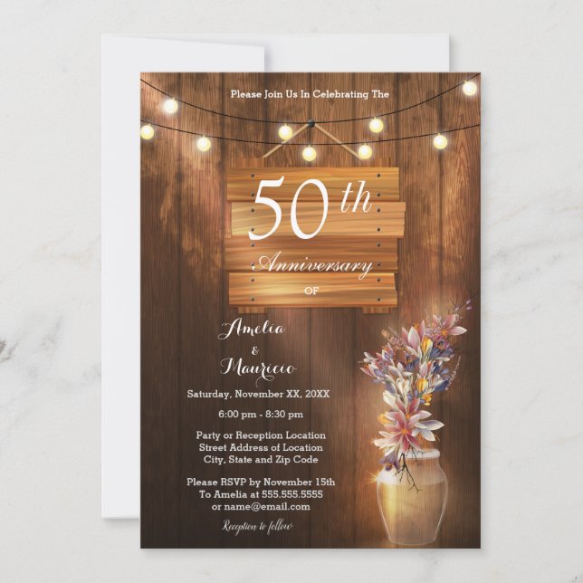 Faire-part de 50e anniversaire de mariage en bois  (Devant)