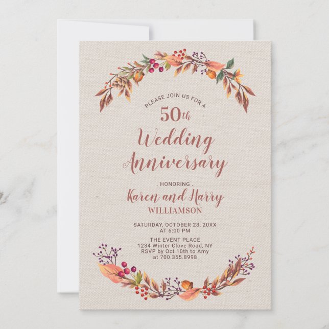 Faire-part de 50e anniversaire de mariage floral a (Devant)