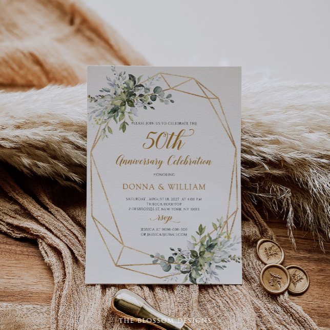 Faire-part de 50e anniversaire de mariage Greenery (Créateur téléchargé)