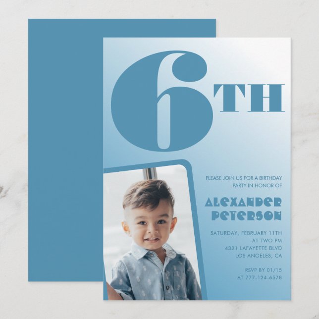 Faire-part de 6ème anniversaire avec un dégradé bl (Devant / Derrière)