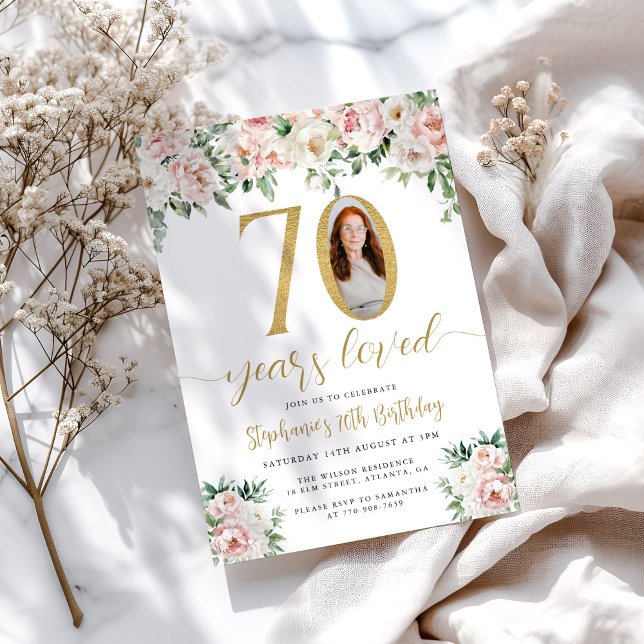 Faire-part de 70e anniversaire Fleurs rose poudré  (Créateur téléchargé)