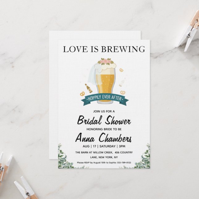 faire-part de babille mariage love is brewing (Devant/Arrière en situation)