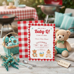 Faire-part de Baby-Q Baby Shower à carreaux rouges