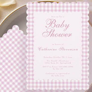 Faire-part de Baby Shower à carreaux rose pâle