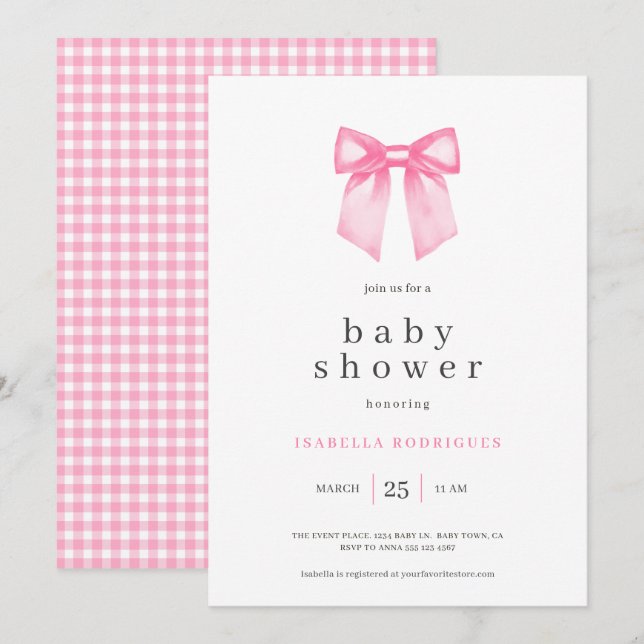 Faire-part de Baby Shower à l'aquarelle avec un él (Devant / Derrière)