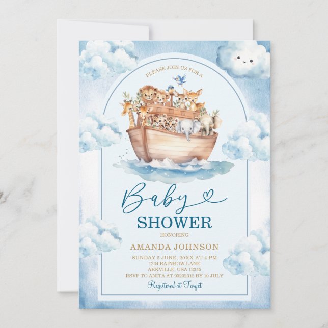 Faire-part de Baby Shower à l'aquarelle bleue de l (Devant)