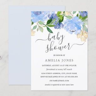 Faire-part de Baby Shower à l'aquarelle bleue nava