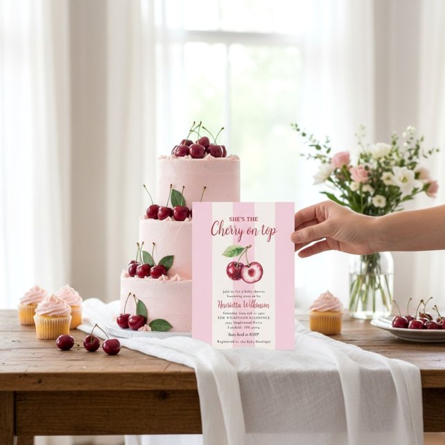 Faire-part de Baby Shower à l'aquarelle Cerise Dou (Créateur téléchargé)