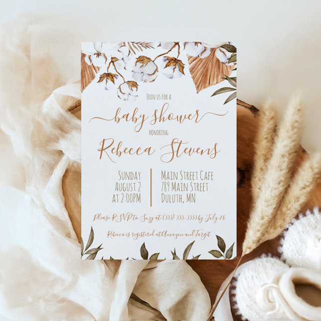 Faire-part de Baby Shower à l'aquarelle de fleur d (Créateur téléchargé)