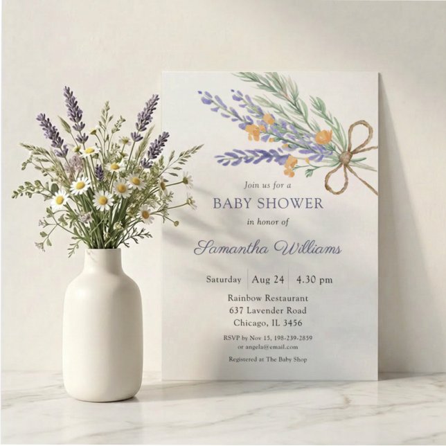 Faire-part de Baby Shower à l'aquarelle Fleur de L (Créateur téléchargé)