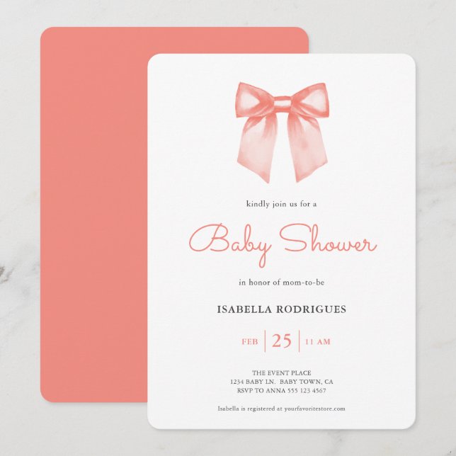 Faire-part de Baby Shower à l'aquarelle pêche avec (Devant / Derrière)