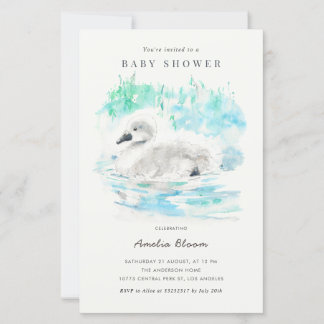 Faire-part de Baby Shower à l'aquarelle Petit Cygn