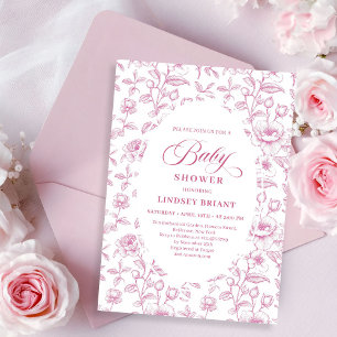 Faire-part de Baby Shower à motif de rose rose pou