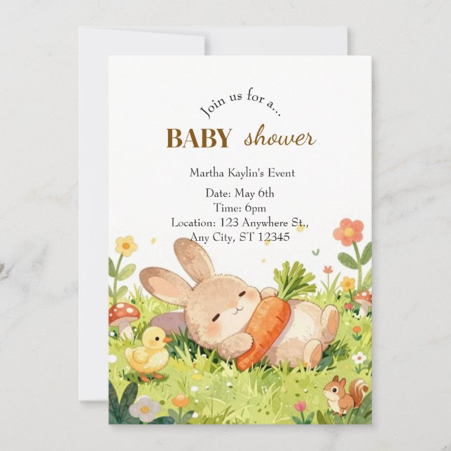Faire-part de Baby Shower Adorable Lapin (Devant)
