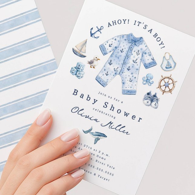 Faire-part de Baby Shower « Ahoy C'est un Garçon » (Créateur téléchargé)