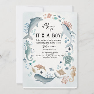 Faire-part de Baby Shower Ahoy Thème Nautique