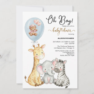 Faire-part de Baby Shower Animaux de Safari Mignon