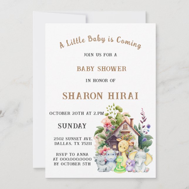 Faire-part de Baby Shower Animaux Mignons | Blanc (Dos)