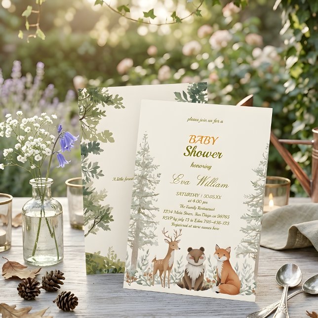 Faire-part de Baby Shower Animaux Mignons de la Fo (Créateur téléchargé)