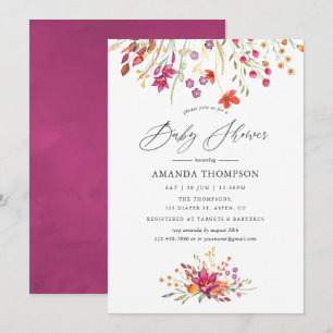 Faire-part de baby shower Aquarelle Fleur sauvage