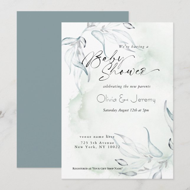 Faire-part de Baby Shower aquarelle rustique au fe (Devant / Derrière)