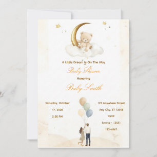 Faire-part de Baby Shower aquarelle Teddy Bear Moo