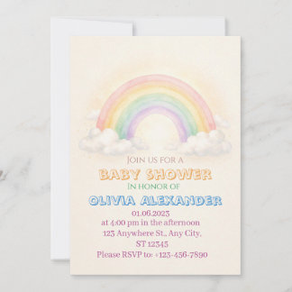 Faire-part de Baby Shower Arc-en-ciel Pastel | Fan