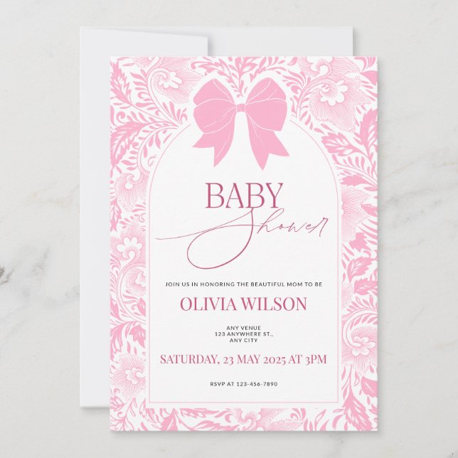 Faire-part de Baby Shower Arc-en-ciel Rose Mignon (Devant)
