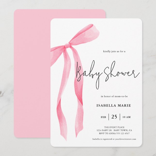 Faire-part de Baby Shower Arc-en-ciel Rose Pastel  (Devant / Derrière)