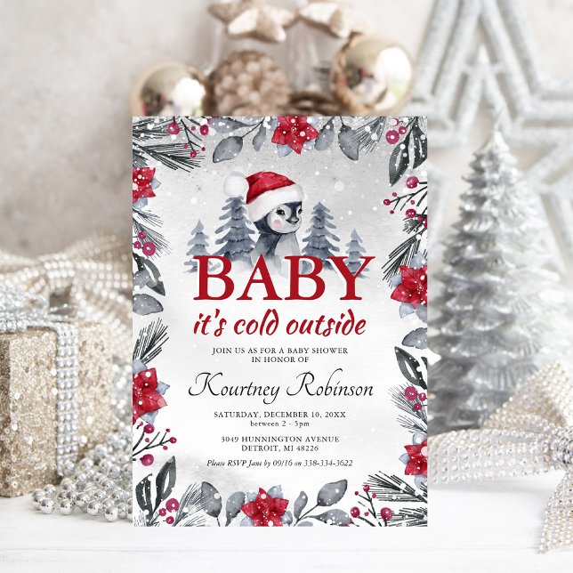 Faire-part de Baby Shower au thème Pingouin Hiver  (Créateur téléchargé)